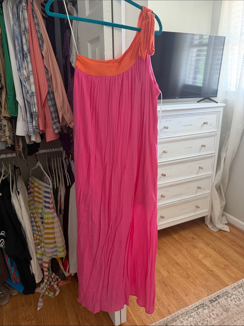 Aakaa Pink Maxi Dress with Orange Neckline